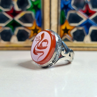 خرید انگشتر مردانه نقره روس با نگین عقیق سرخ و حکاکی نام علی (ع) 