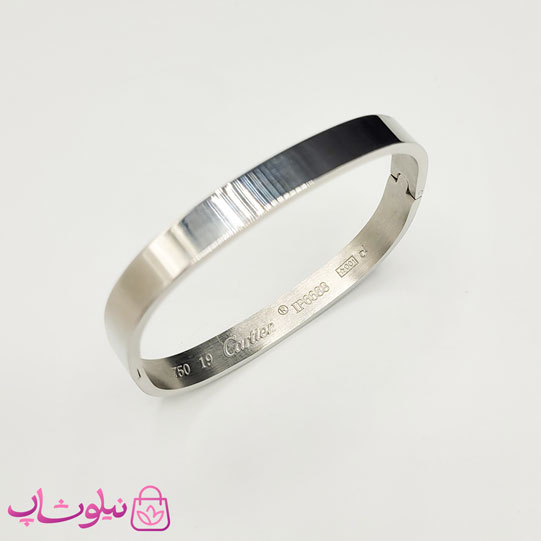 خرید  دستبند مردانه مدل کارتیه مربعی استیل نقره ای رنگ 