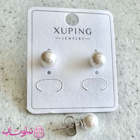 خرید  گوشواره میخی ژوپینگ نقره ای رنگ مدل مرواریدی سفید قطر 6 میل 