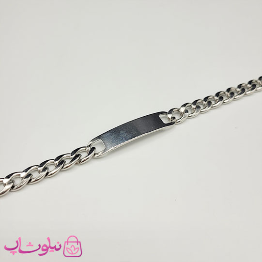خرید دستبند مردانه مدل کارتیه پلاک دار نقره ای رنگ