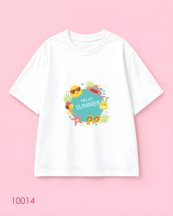 خرید تیشرت اورسایز نخ پنبه طرح Hello Summer ساحلی