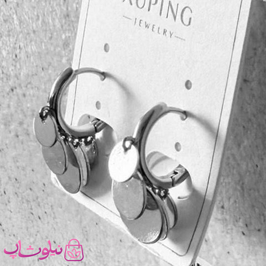 خرید  گوشواره آویز زنانه ژوپینگ مدل سکه ای (پولکی) نقره ای رنگ 