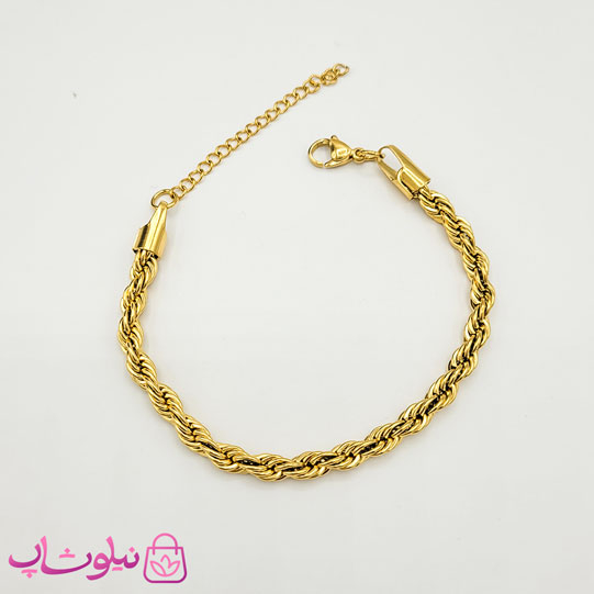 خرید  دستبند زنانه استیل مدل طنابی طلایی عرض 5 میل 