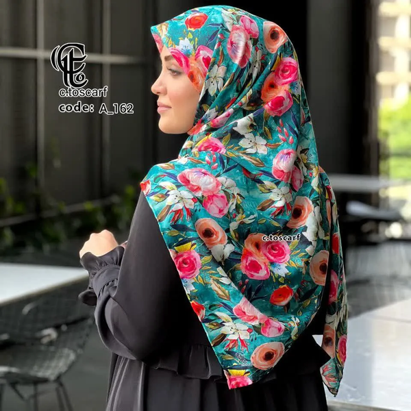 خرید روسری نخ کاستوم طرح فلور قواره 140 بزرگ