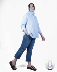 خرید شومیز لینن زنانه وارداتی آبی آسمانی 