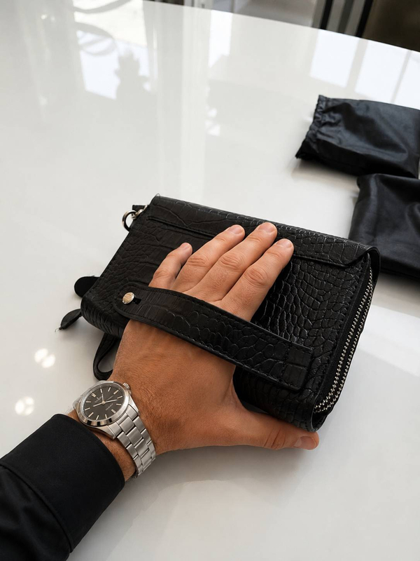 کیف دستی زیپ دار چرم طبیعی