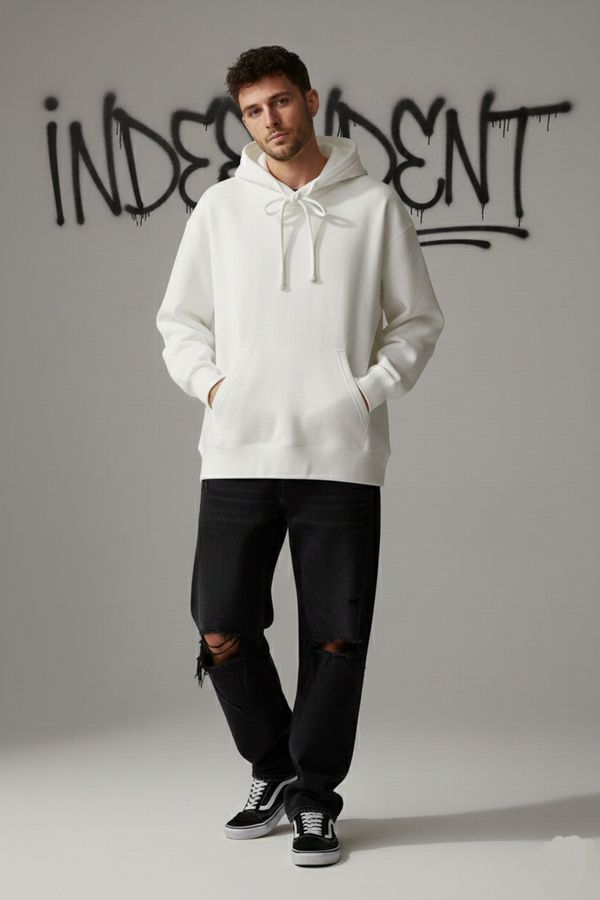 خرید  هودی سفید اوورسایز (H&M (INDEPENDENT 