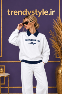 خرید پلوشرت دو لایه استین بلندجنس:دورس سه نخ خالص طرح EAST HAMPTON