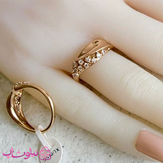 خرید انگشتر زنانه ژوپینگ مدل طلایی نگین سفید