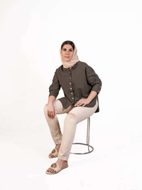 خرید شومیز لینن وارداتی زنانه سبز 