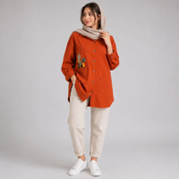 مانتو کتان زنانه طرح کاکتوس گلدوزی