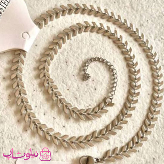 ست گردنبند و دستبند دخترانه مدل گندم استیل سیلور کد 180