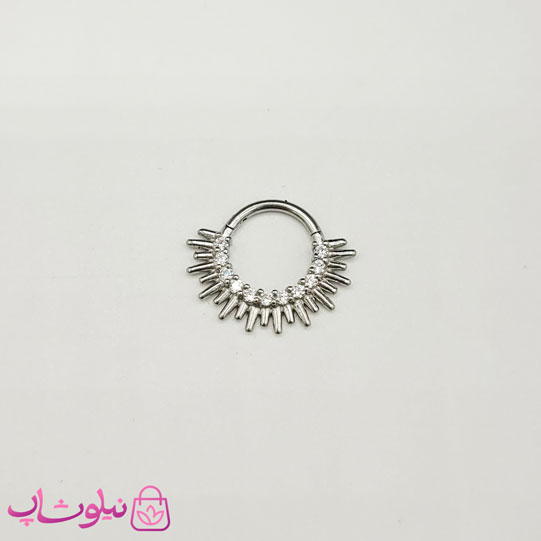 خرید پیرسینگ دیث گوش یا سپتوم بینی مدل خورشید نقره ای رنگ فول استیل نگیندار