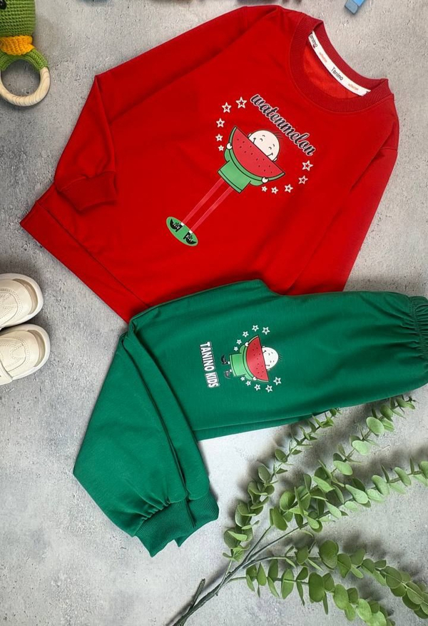 خرید ست دخترانه یلدایی طرح هندوانه سایز ۳۵ تا ۴۰ پارچه دورس