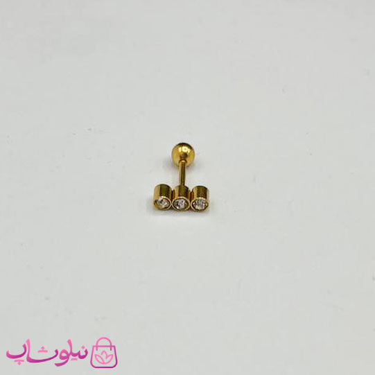 خرید  پیرسینگ گوش دخترانه طرح سه نگین سفید 