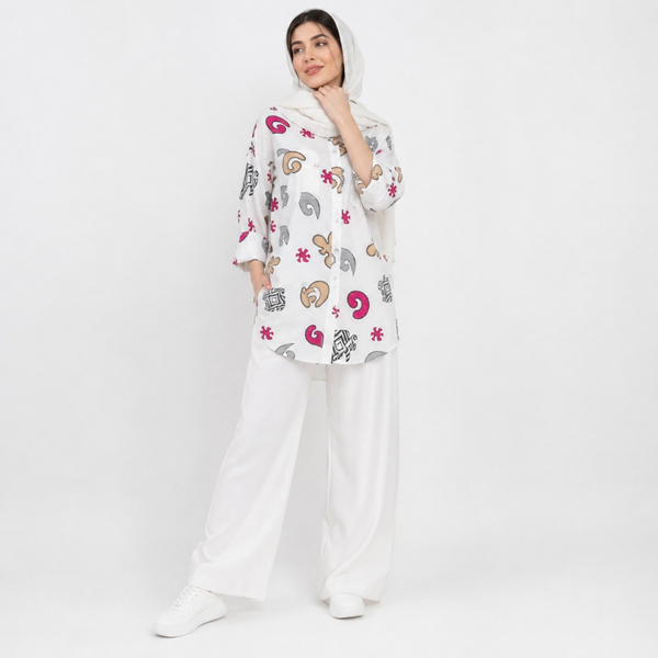مانتو زنانه لینن طرح دار پازل کد 205