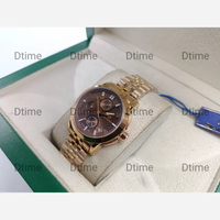 خرید ساعت مچی عقربه ای زنانه بلیزر کرنوگراف رزگلد صفحه قهوه ای کافی تقویم دار 