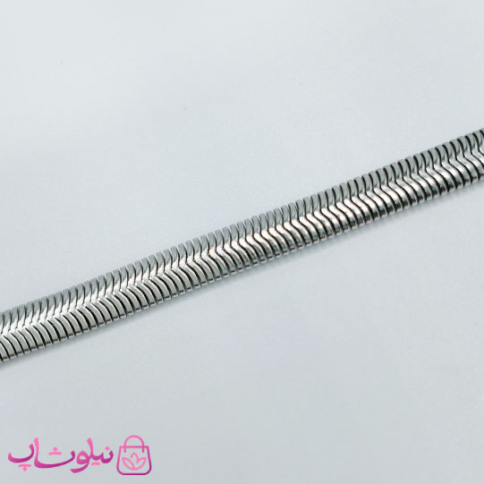 خرید دستبند مردانه مدل هرینگبون نرم نقره ای استیل 23 سانت 8 میل