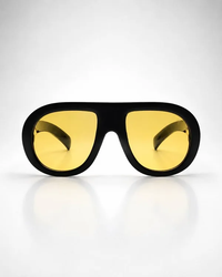 عینک آفتابی UV400 اروپایی اورسایز فریم مشکی عدسی زرد | Yellow Lens Flat-Top Aviator Oversized Sunglasses