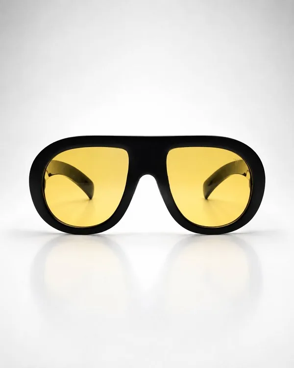 عینک آفتابی UV400 اروپایی اورسایز فریم مشکی عدسی زرد | Yellow Lens Flat-Top Aviator Oversized Sunglasses