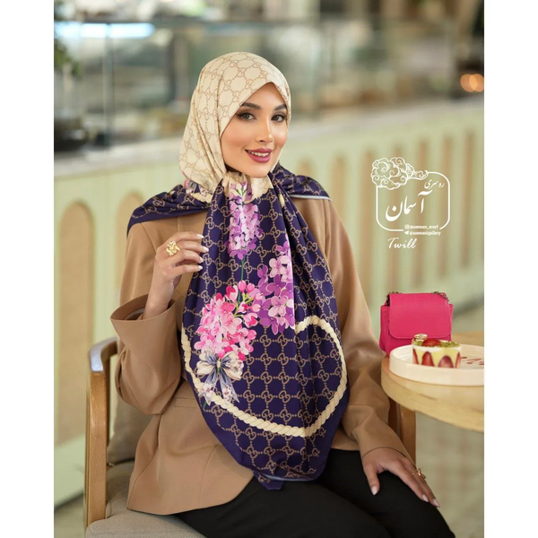 خرید روسری ساتن ابریشم طرح گوچی قواره 140 