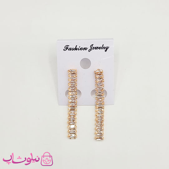 خرید گوشواره زنانه مدل تنیسی طلایی با نگین باگتی سفید