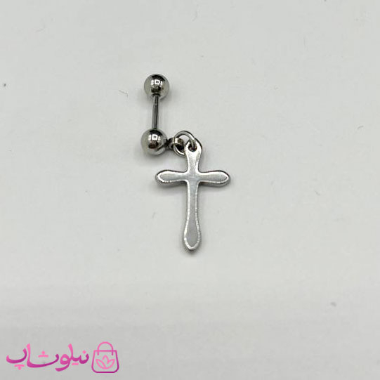 خرید  پیرسینگ گوش با آویز صلیب نقره ای 