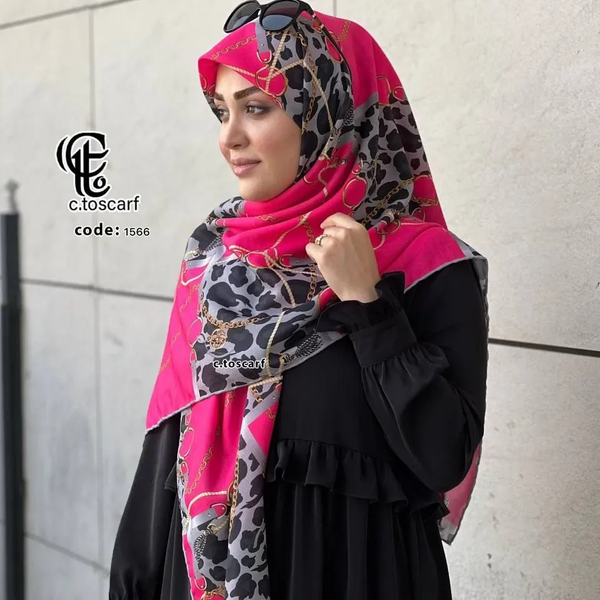خرید روسری نخ کاستوم طرح ارغوان قواره بزرگ 140 سانتیمتر زنانه 