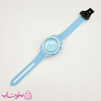 خرید  ساعت امگا سواچ moonswatch با بند رابر زنانه مردانه رنگ آبی سفید کیفیت مستر 