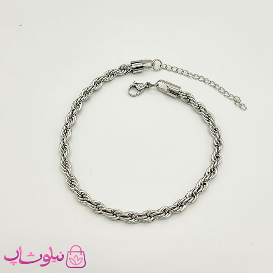 خرید پابند زنانه طنابی استیل نقره ای عرض 5 میل