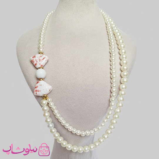 خرید  گردنبند زنانه دستساز برند N&SH مدل پاپیون با طرح مروارید دولاین 