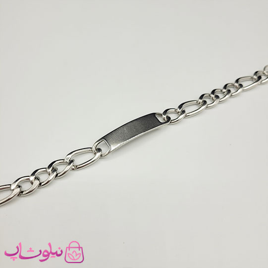 خرید  دستبند مردانه مدل فیگارو پلاک دار نقره ای رنگ 