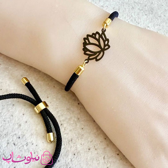 خرید  دستبند زنانه مشکی آسانسوری مدل گل نیلوفر 