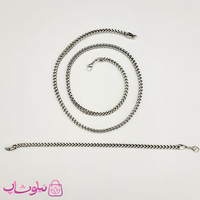 خرید  ست گردنبند و دستبند مردانه فرانکو (میرو) استیل نقره ای 