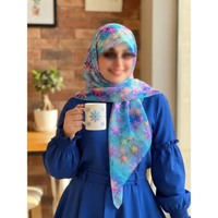 روسری نخی طرح بارلین قواره 140 زنانه آبی پاستیلی