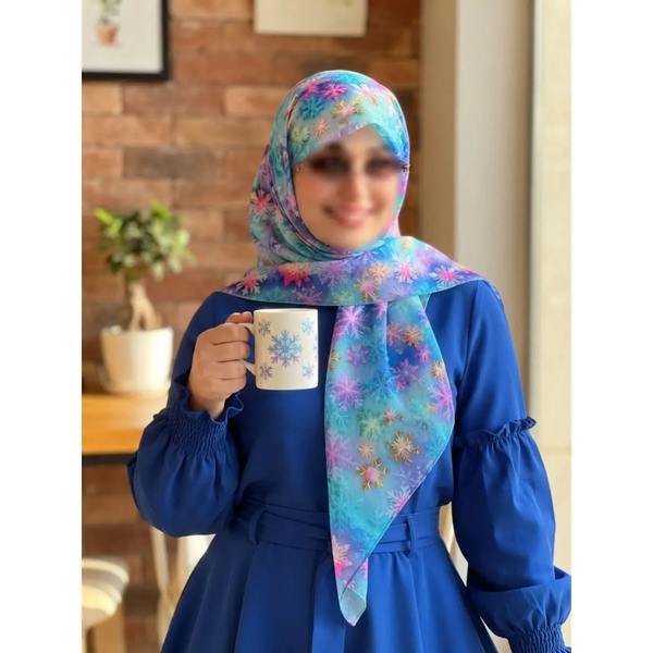 روسری نخی طرح بارلین قواره 140 زنانه آبی پاستیلی
