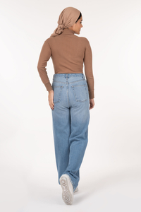 شلوار جین زنانه نیم بگ آبی روشن جک پات ریزشی رویال جین royal jeans