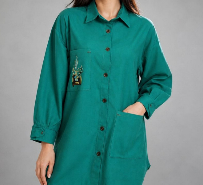 مانتو کتان زنانه طرح کاکتوس گلدوزی