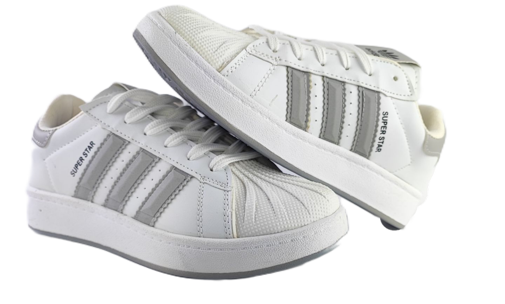 کفش اسپرت زنانه و پسرانه برند آدیداس مدل سوپر استار Adidas سفید طوسی کد 114