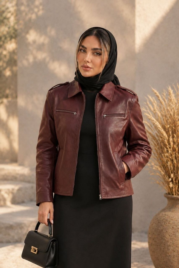 خرید کاپشن چرم دوزیپ مدل سایرا