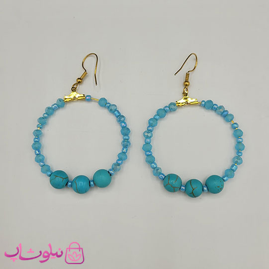 خرید  گوشواره زنانه دستساز برند N&SH مدل سنگ فیروزه دایره ای 