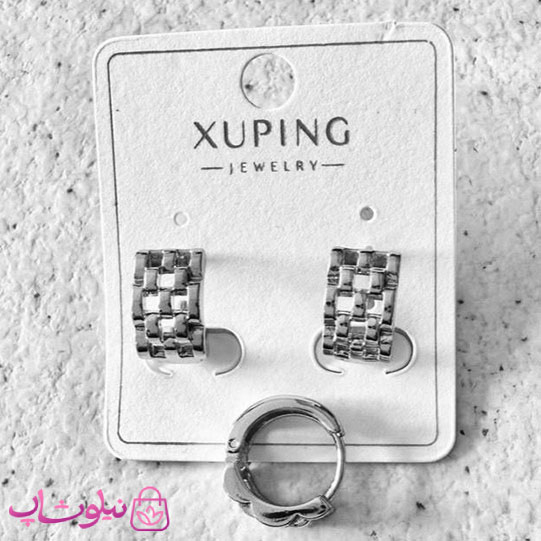 خرید گوشواره زنانه حلقه ای ژوپینگ مدل رولکس نقره ای رنگ
