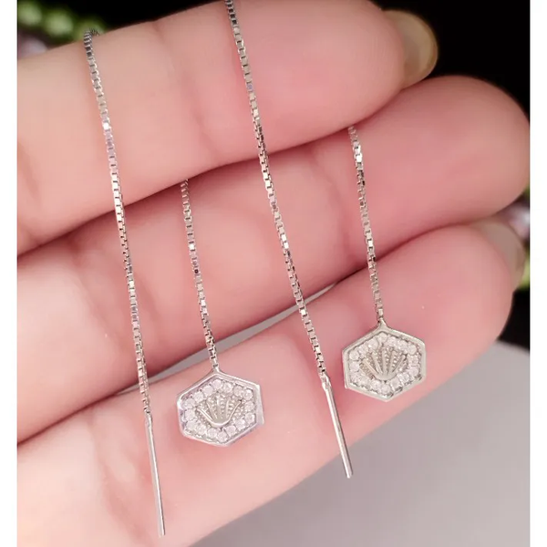 خرید گوشواره نقره بخیه عیار 925 با روکش طلا سفید طرح تاج 