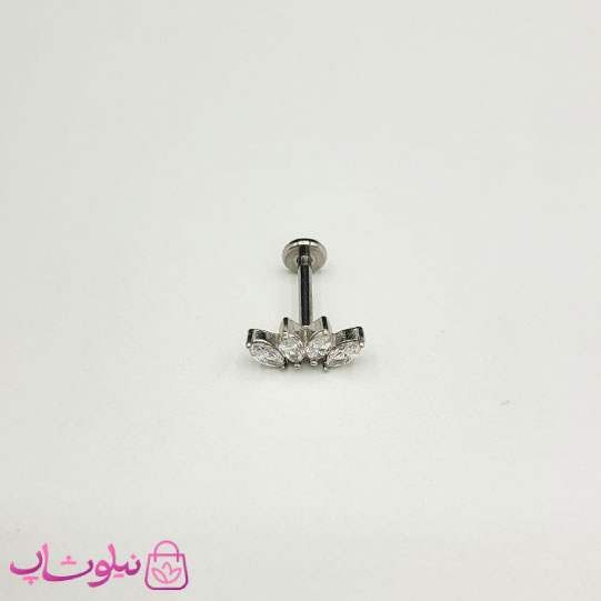 خرید  پیرسینگ گوش استیل نقره ای رنگ مدل چهار برگ 