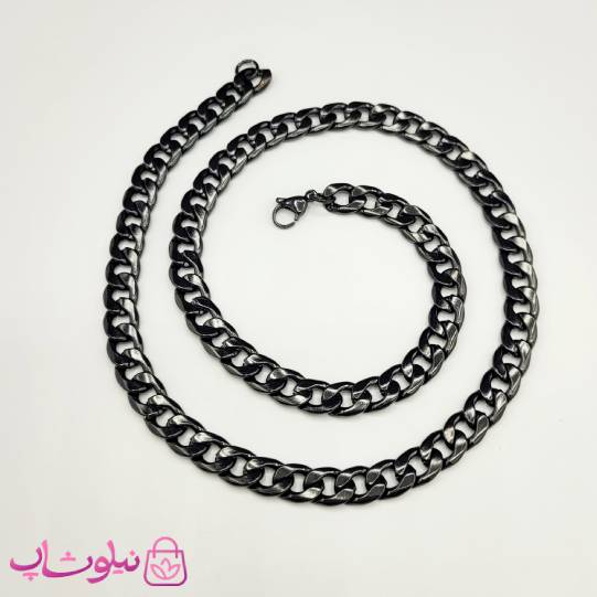 خرید  زنجیر مردانه کارتیه مشکی استیل 60 سانت عرض 1 سانت 