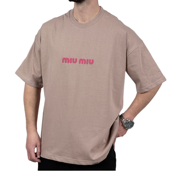 تیشرت آستین کوتاه مردانه کرم دونخ مدل MIU MIU