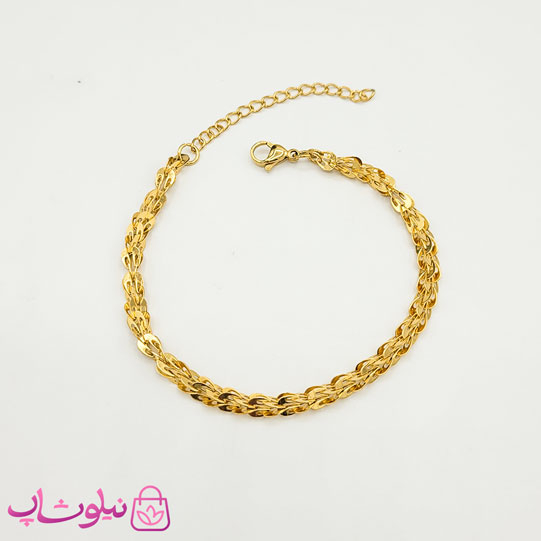 خرید دستبند زنانه طرحدار استیل طلایی رنگ