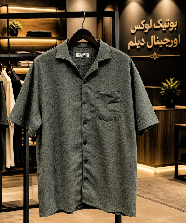 خرید پیراهن یقه انگلیسی سبز یشمی تک جیب قواره لش باکسی Q ً25487 