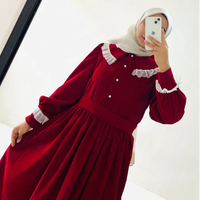 پیراهن مخمل کبریتی قرمز سایز 40 قد 138 مناسب مهمانی و عید با خرج کار تور و مروارید دکمهخور