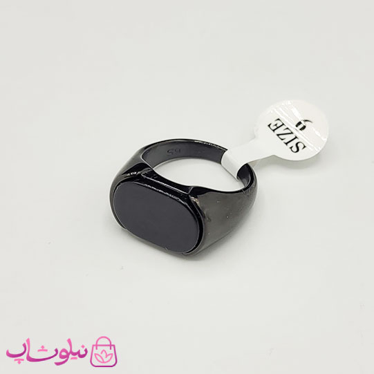 خرید  انگشتر مردانه استیل مشکی با سنگ بیضی کیفیت مستر 